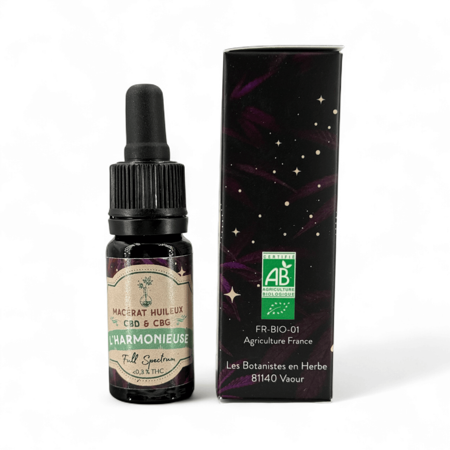 HUILE DE CBD & CBG BIO (MACÉRÂT HUILEUX) : L’HARMONIEUSE - SPECTRE COMPLET